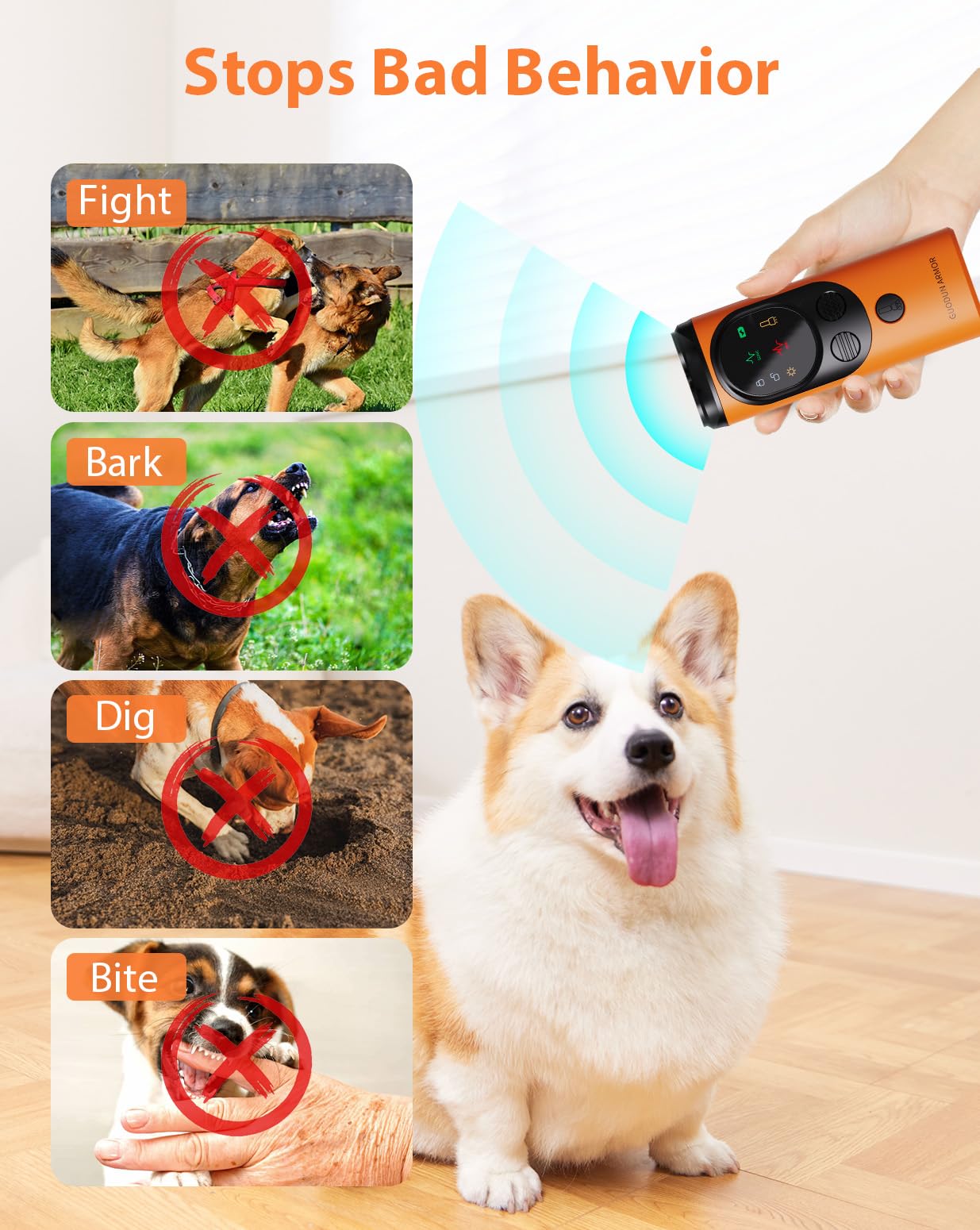 Guodun Armor Anti Barking Device For Dogs New Upgraded Version Rechargeable Dog Barking Silencer 3X Head Ultrasonic Dog Repeller